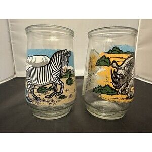 2 Vtg Welch's World Wildlife Fund Endangered Species Jelly Jar Juice Glasses WWF